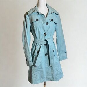 VINTAGE 80s Ice Blue Trenchcoat Women's Size M Pastel Classic Mod Spy Detective